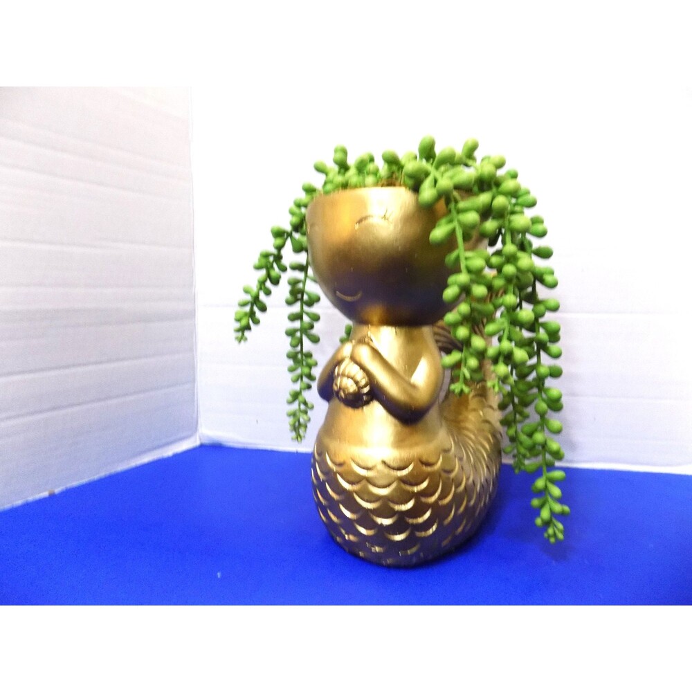 NEW Rare Mermaid & Faux Plant Figurine Statue Coastal Nautical Decor